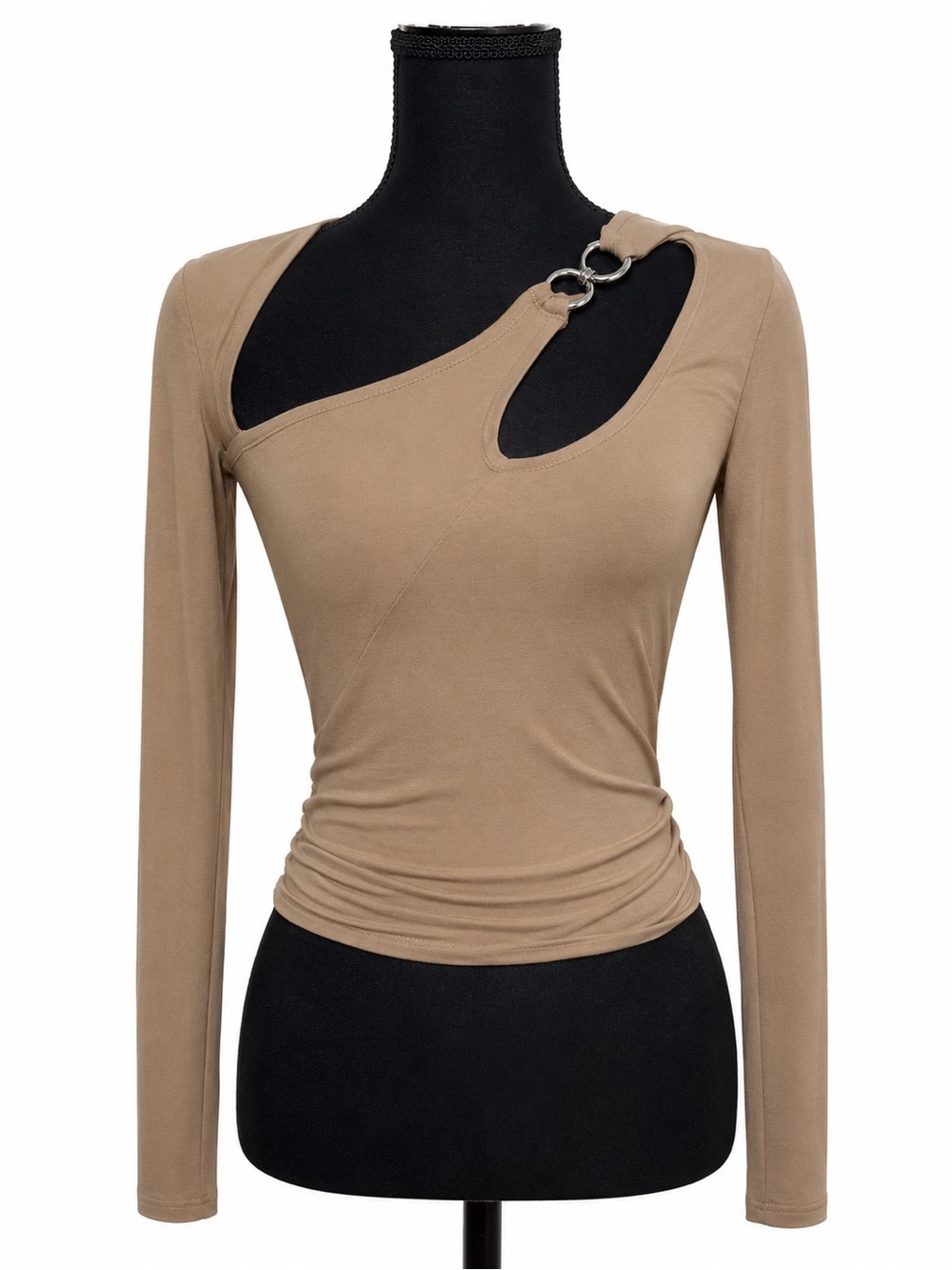 NWT Fashion Nova Asymmetrical Tan Women's Top With Silver Detail